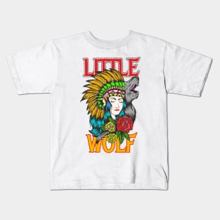 Little Wolf / Native American Girl Kids T-Shirt